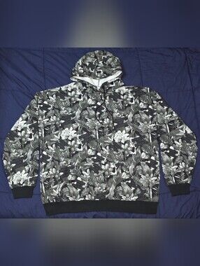 ASSHOLES LIVE FOREVER - Black & White Floral Hoodie - XXL